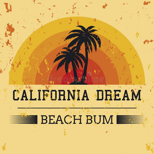 加州梦想排版,t恤图形. 矢量插图照片