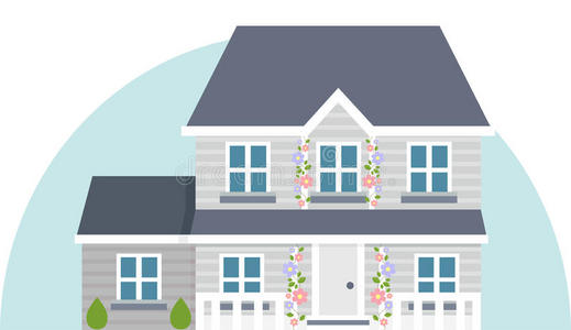 在两层楼的房子上安装塑料壁板板工人两层楼的房子在两层楼的房子上