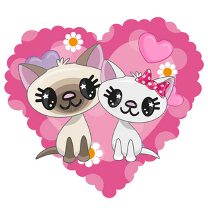 两只猫可爱的卡通猫和狗以不同的情感.