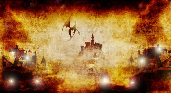 古老的 阿塔克 艺术 怪物 童话 幻想 火焰 蒙太奇 风景