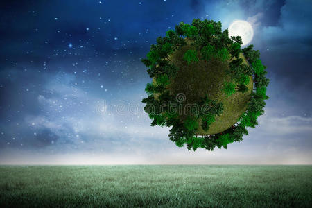 覆盖森林的球体的复合图像