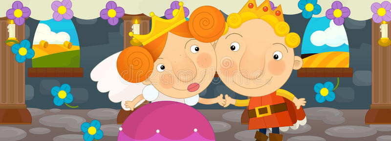 漫画卡通国王男孩卡通场景与女王和国王快乐的夫妇照片