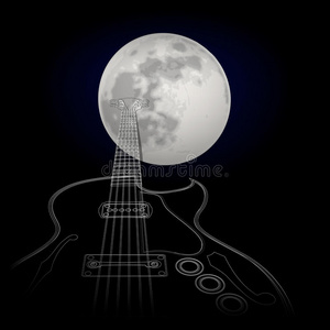 月亮背景上的吉他