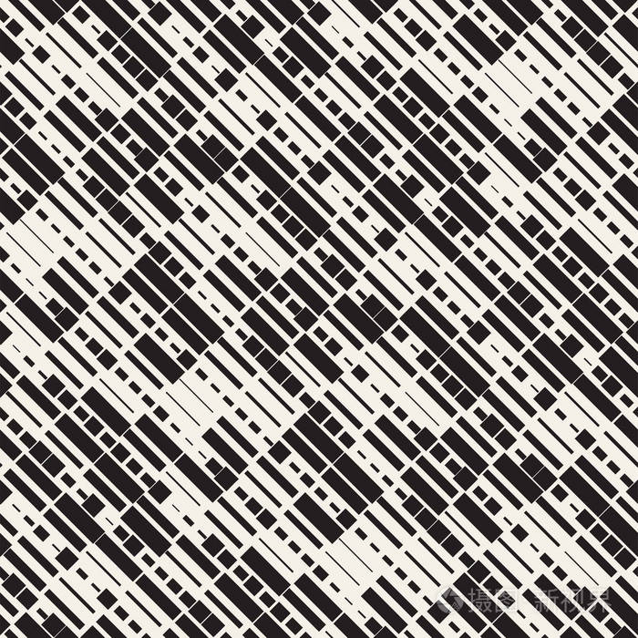 矢量无缝黑色和白色不规则虚线矩形网格图案时尚单色纹理