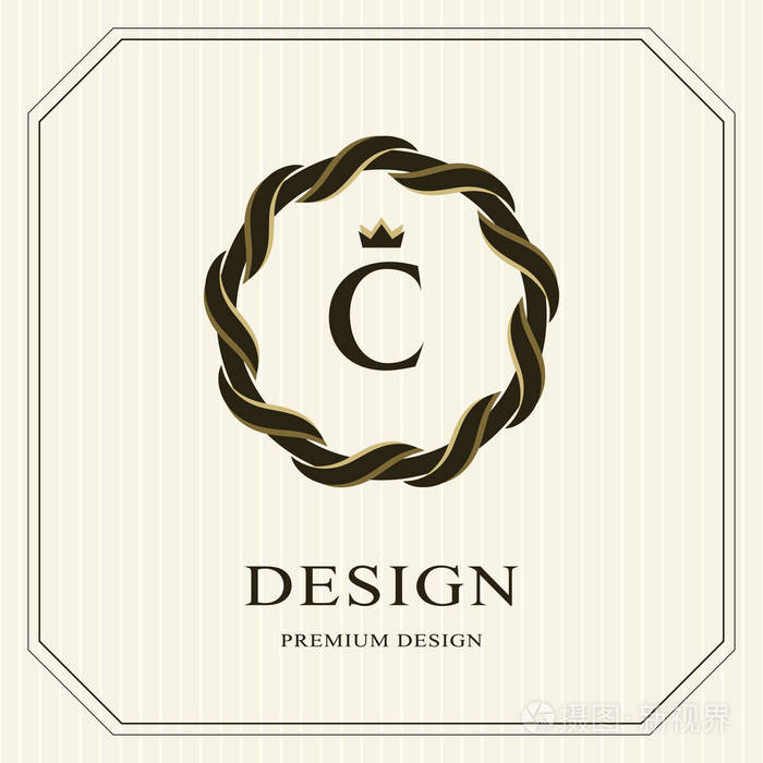 抽象的会标圆模板无缝的线性模式现代典雅奢华标志设计字母标志c冠