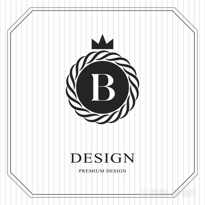 现代典雅奢华标志设计.字母标志 b, 冠.
