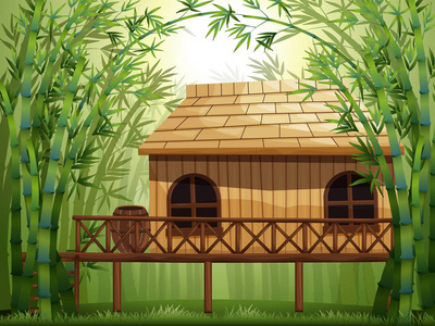 在竹林中的小木屋图片