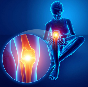 3d 插图的女性感觉膝关节疼痛照片