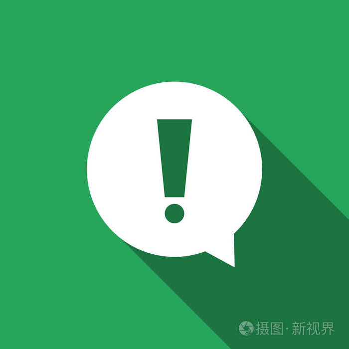 在圆圈的感叹号.危险警告符号平面图标与长长的阴影.矢量图