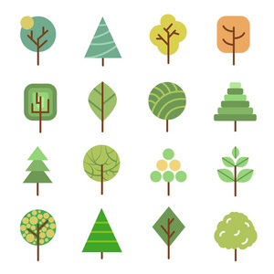 森林线图标线性的平面向量树.自然森林设计图标与几何形状照片
