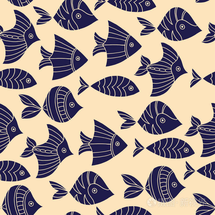 鱼的无缝模式矢量图打印重复的背景布设计壁纸