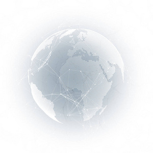 世界地球仪上灰色的阴影.抽象的全球网络连接,几何设计技术概念背景.