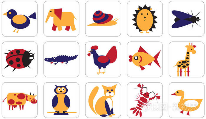几何图标动物昆虫和鸟类