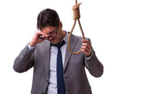 破产商人上吊上白色孤立插画