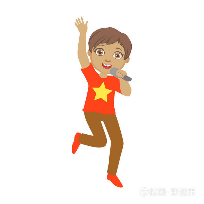 男孩唱歌,孩子上台表演,学校展示参加者与音乐艺术人才