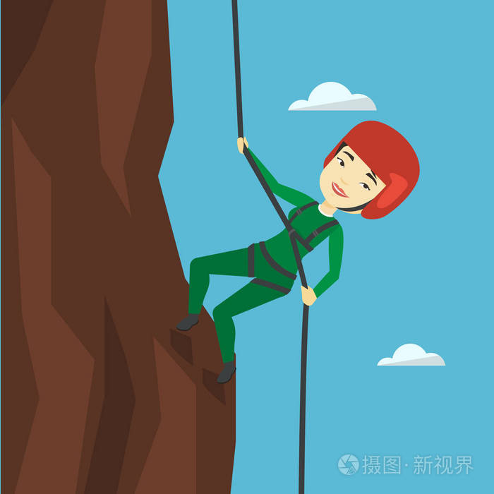 女人在山区用绳子攀爬插画-正版商用图片1rrw62-摄图新视界
