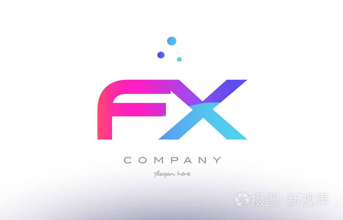 fx f x 创意粉色蓝色现代字母表字母标志图标 temp