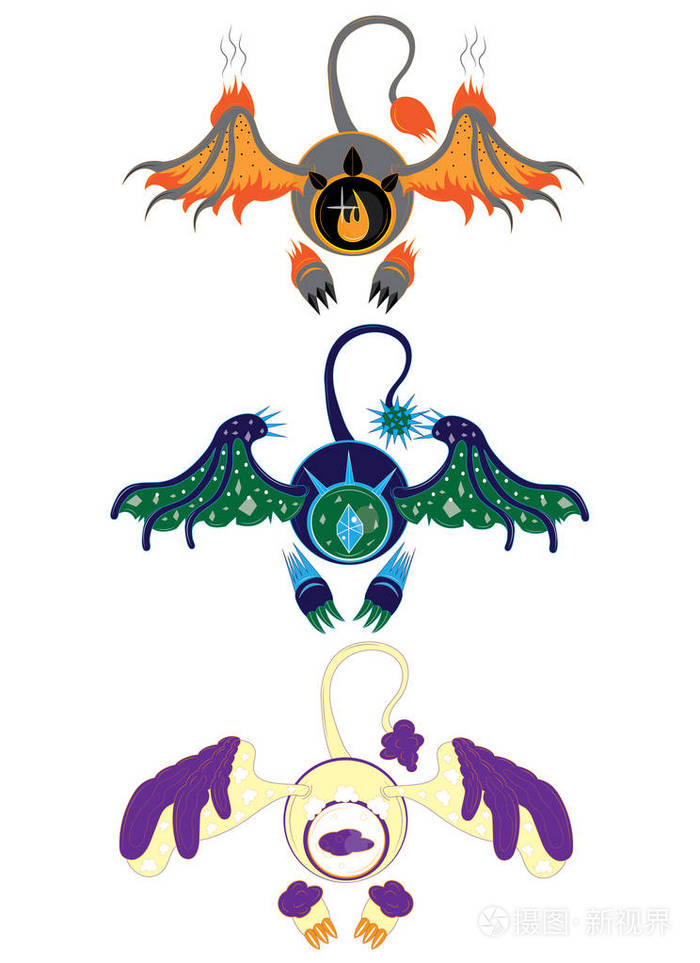 三只眼的元素与翅膀贴纸