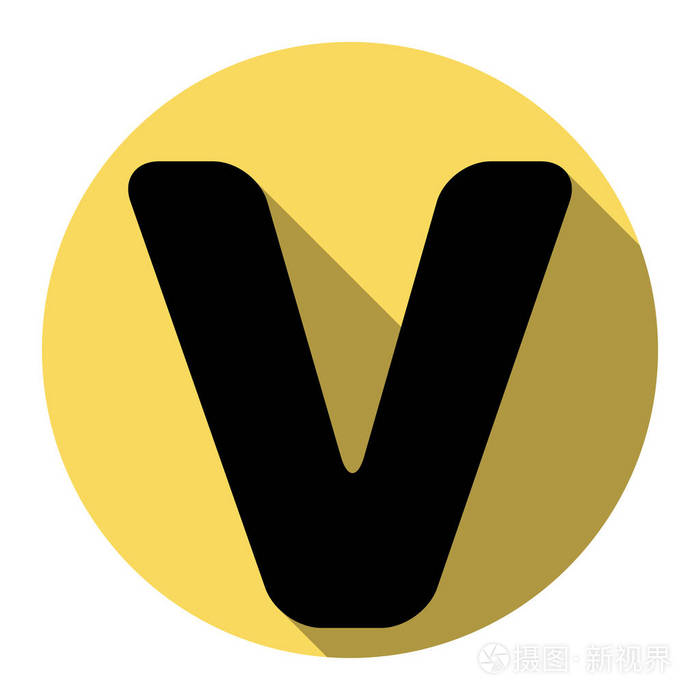 字母v标志设计模板元素矢量平面的黑色图标带上白色背景皇家黄色圆扁