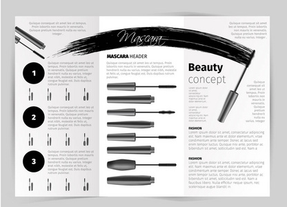 睫毛膏宣传册与美容女性化妆品图片
