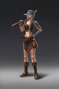 战士插画数码插画的女战士野蛮人照片