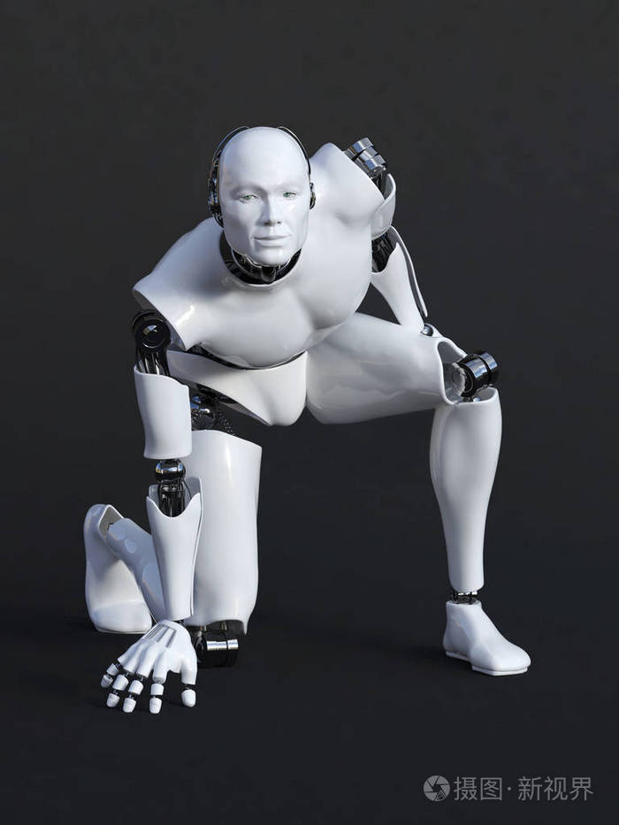 3d渲染的男性机器人卧虎藏龙