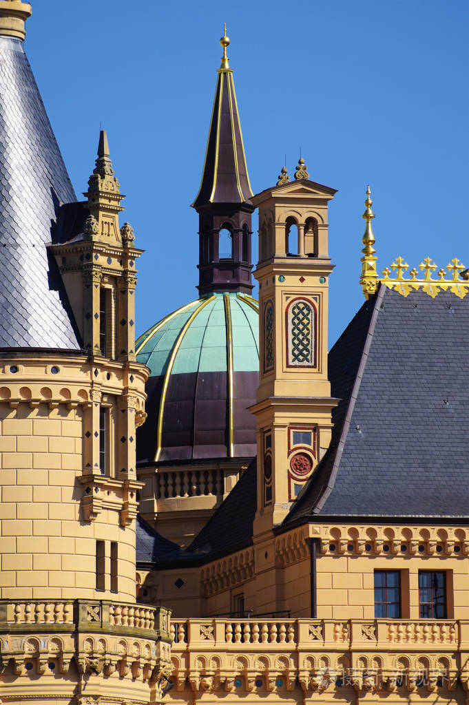 什未林宫或什未林城堡细节的浪漫历史主义建筑中梅克伦堡前德国北部