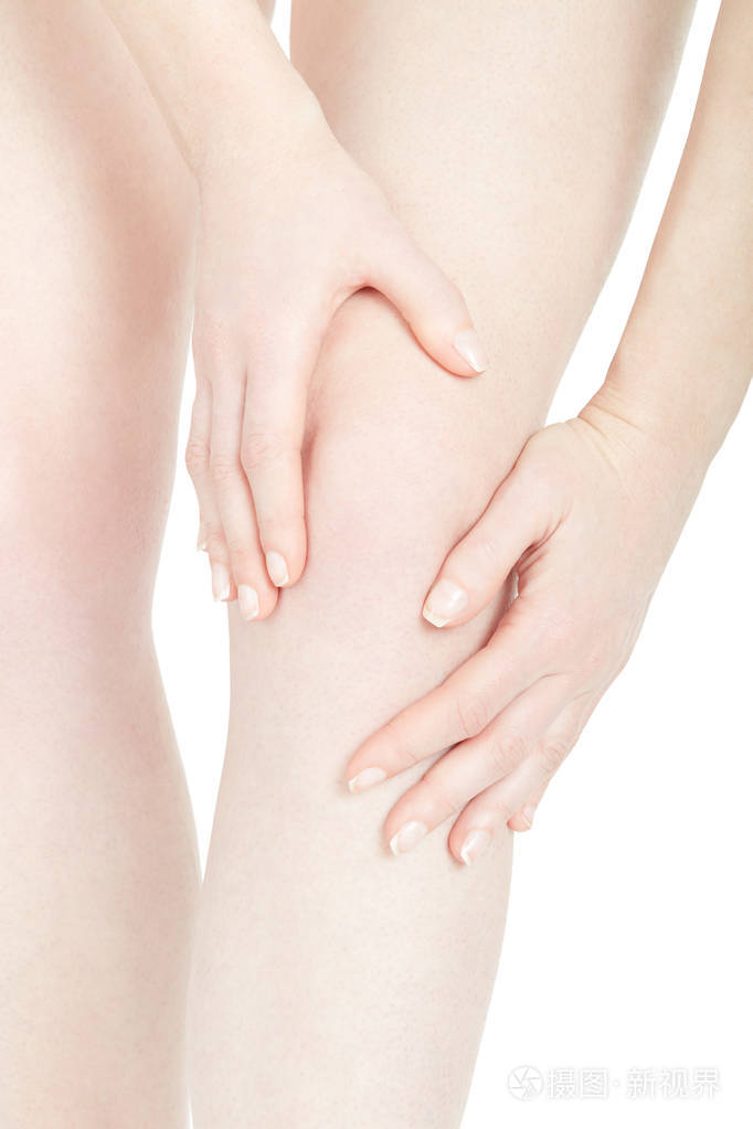 女人疲劳腿膝关节疼痛上白色剪切路径