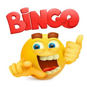 黄色的微笑脸上表情符号字符与宾果游戏标题照片