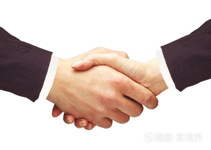 团队合作的白色概念照片上被隔绝的握手