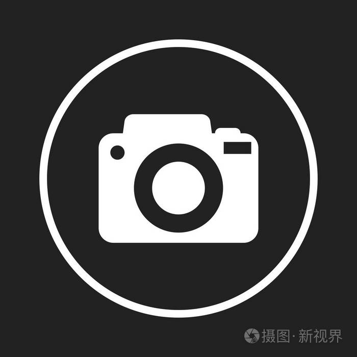 在黑色背景上的相机图标标识平面矢量图
