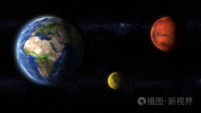 地球月球和火星红色星球