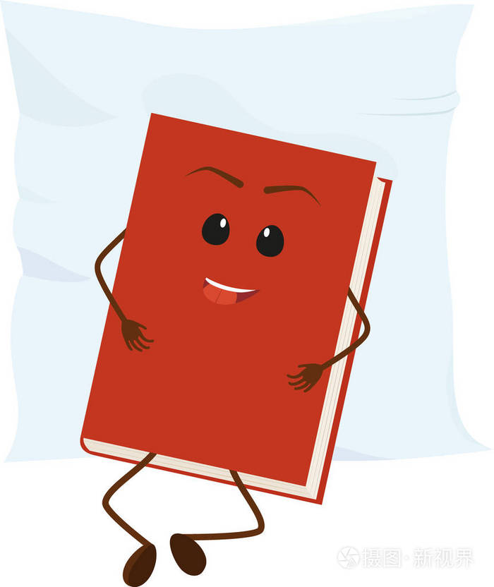 卡通红色书在枕头上休息