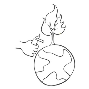 恶劣的环境树着火插画