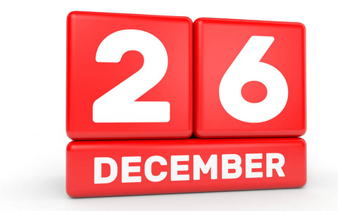 二十六事件12 月 26 日.白色背景上的日历照片