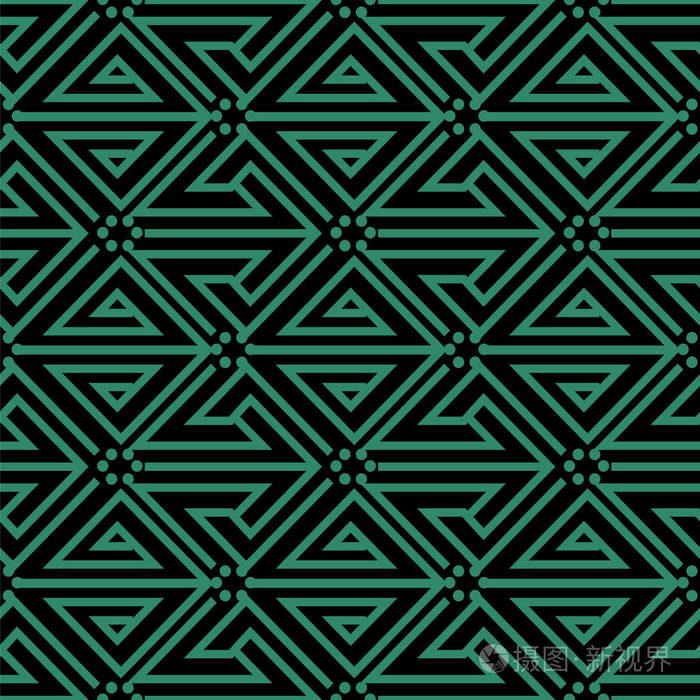 古色古香的无缝绿色背景螺旋三角线轮做