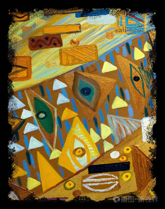 纹理背景和彩色图像的原始的抽象绘画构图布面油画