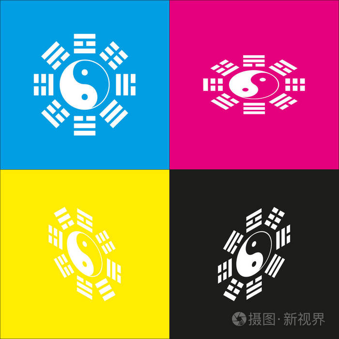 阴和阳的标志与八卦安排.矢量.