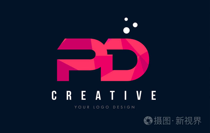 紫色的低聚粉色三角形概念与 Pd P D 字母标志