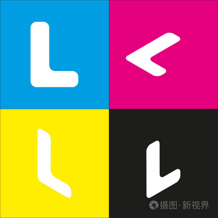 矢量.与等轴测投影在青色 洋红色 黄色和黑色的背景上的白色图标