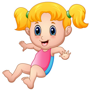 可爱的小女孩卡通穿粉红色泳衣照片