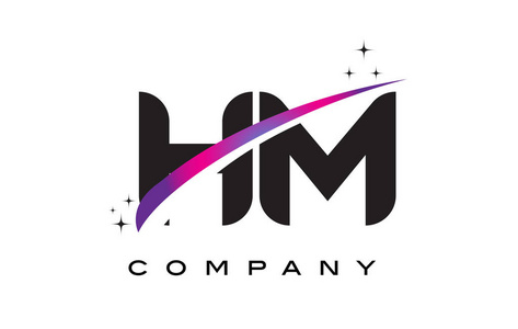 hm h m 黑色字母标志设计与紫色洋红色旋风照片