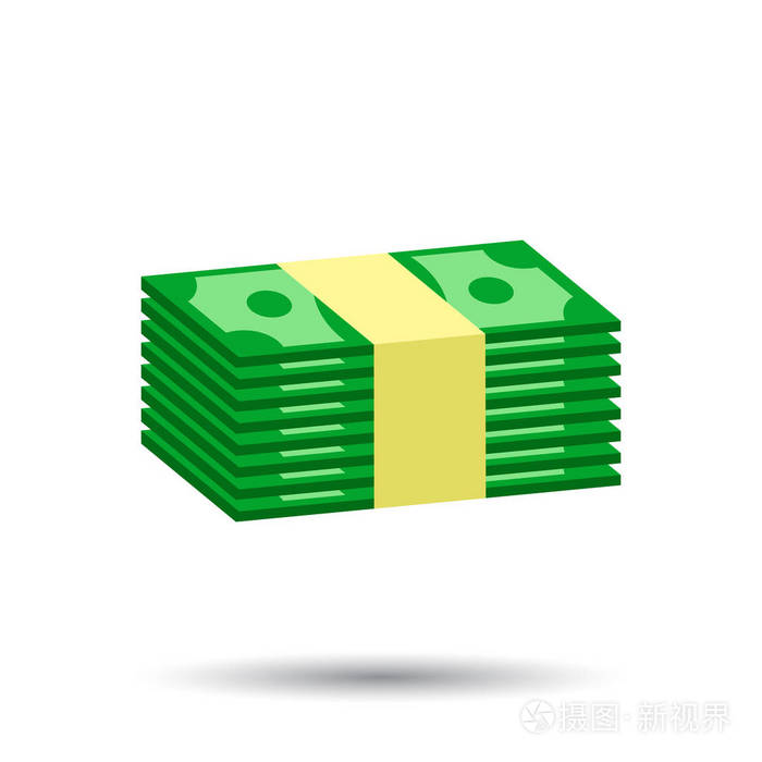 成堆的现金。在白色背景上的平面设计矢量图