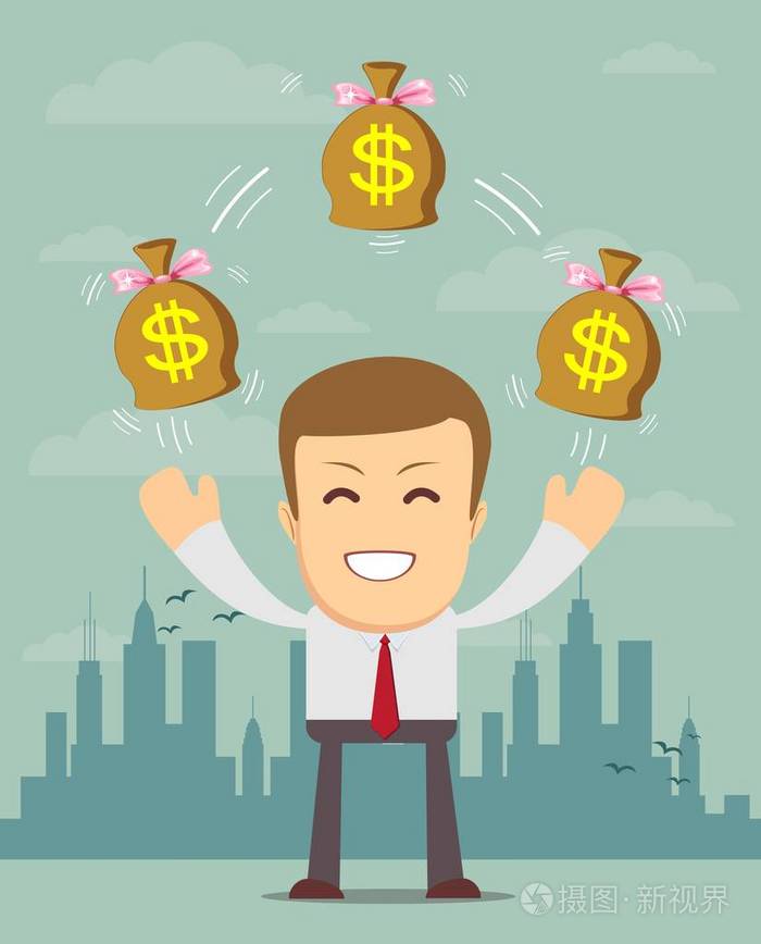 有钱人性格举行袋装满了钱