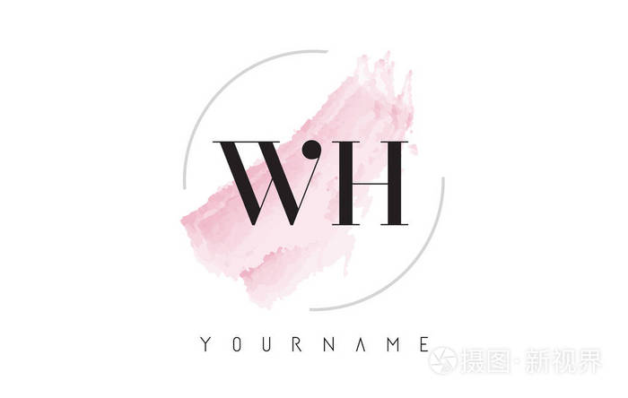 whwh水彩字母标志设计与圆形画笔图案