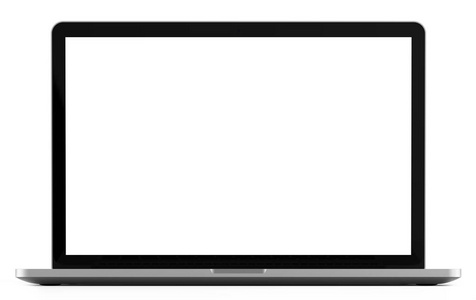 白色背景,银铝身体上孤立的空白屏幕的笔记本电脑.整体的焦点照片