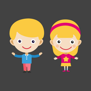 女孩肖像开心男孩年轻表达可爱少年漫画人物小小孩矢量图照片