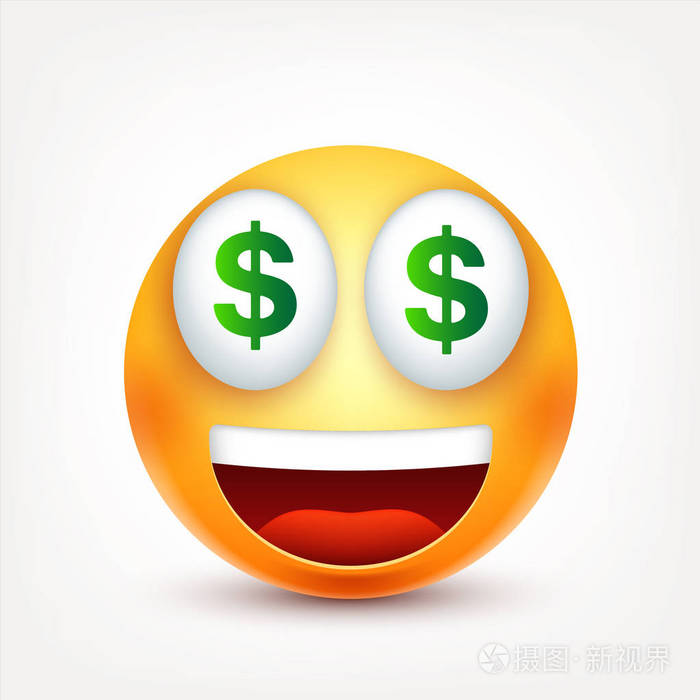 笑脸美元笑脸图释黄色的脸与情感面部表情3d的真实表情有趣的卡通人物