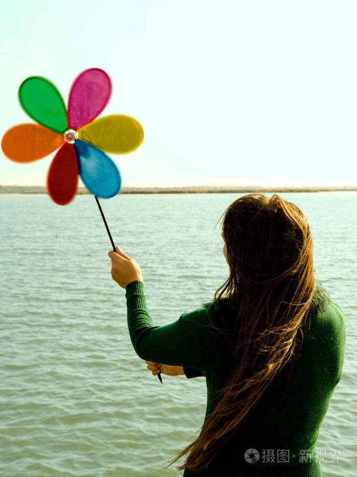 女孩,拿着玩具风车