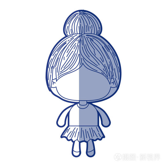 蓝色阴影轮廓的面目不清的小女孩用收集的头发